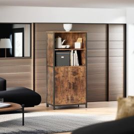 ELVARIS Kitchen Cabinet Freestanding 2 Door with Adjustable Shelf Cabinet- Rustic Brown and Black