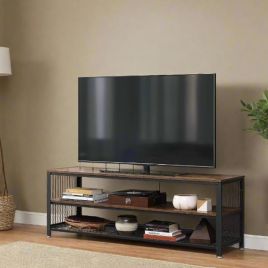 GRALVEN TV Stand 140 cm Console Table with Metal Frame and Shelves - Rustic Brown