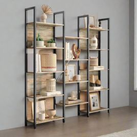GRALVEN Bookshelf 14-Shelf Bookcase with Metal Frame - Brown and Black