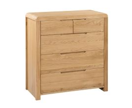 CUBA Oak Finish Chest of Drawers - Medium-sized, 5 Drawers