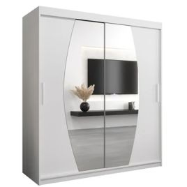 Sliding Wardrobe - WRIGHT 2 Door Mirrored Wardrobe White 180cm