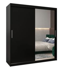 Sliding Wardrobe - TIVERTON II 2 Door Mirrored Wardrobe Black 180cm