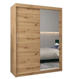 Sliding Wardrobe - TIVERTON II 2 Door Mirrored Wardrobe Oak Artisan 150cm