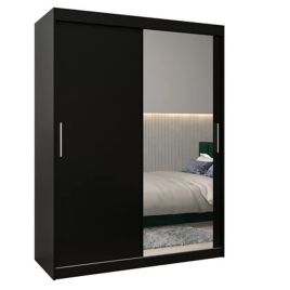 Sliding Wardrobe - TIVERTON II 2 Door Mirrored Wardrobe Black 150cm