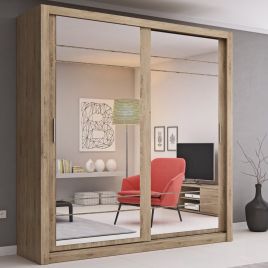 Sliding Wardrobe - IRVINE 2 Door Mirrored Wardrobe Oak 203cm