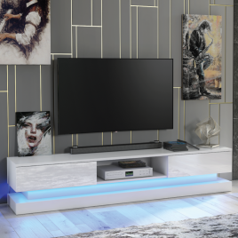 Stylish TV Unit Cabinet Stand with Ample Storage and Free LED Lighting 180cm - White