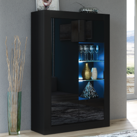 Modern Sideboard Cabinet with High Gloss Doors and Free LED 140cm - Black