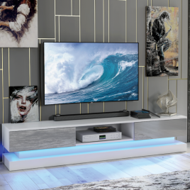 Stylish TV Unit Cabinet Stand with Ample Storage and Free LED Lighting 180cm - White and Grey