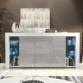 Cabinet Cupboard Sideboard TV Unit with Free LED Lighting and Storage 164cm - White and Grey