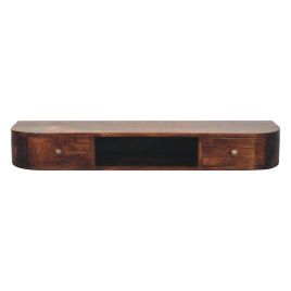LUNARA Wall Mounted Console Table Curved Design 2 Drawer Storage - Dark Wood