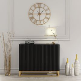 UZERA Modern Sideboard Cabinet Stylish Fluted Doors And Gold Frame 100cm - Black