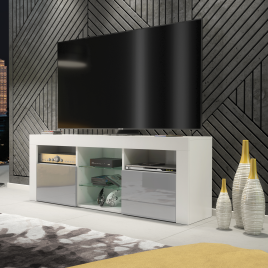 AMBA Modern TV Unit Stylish Storage Cabinet with Gloss Doors 145cm - White with Grey