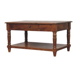 TURENNE Coffee Table Chestnut Wood 2 Drawer Storage - Medium Wood