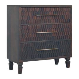 CADIRA Mocha Chest of Drawers - Medium-sized, 3 Drawers, Carved