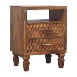CADIRA Bedside Table Solid Wood Open Shelf Storage - Gold