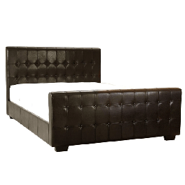 Beverley Buttoned Leather Effect Double Bed - Brown