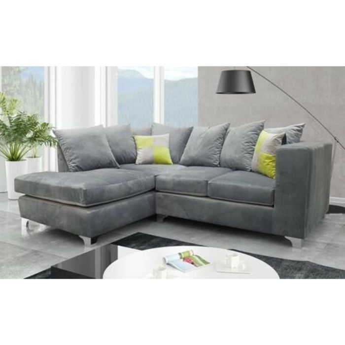 NEYMAR Plush Velvet 4 Seater L Shaped - Left Hand Facing Corner Sofa - Grey