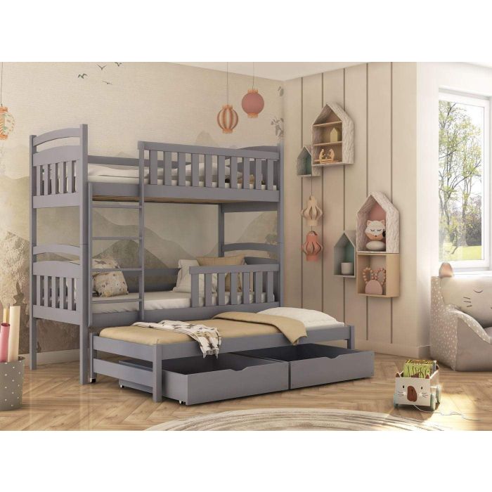 SALLY Wooden 2 Drawers Storage Double Bed with Trundle and Bonnell Foam Mattress - Grey
