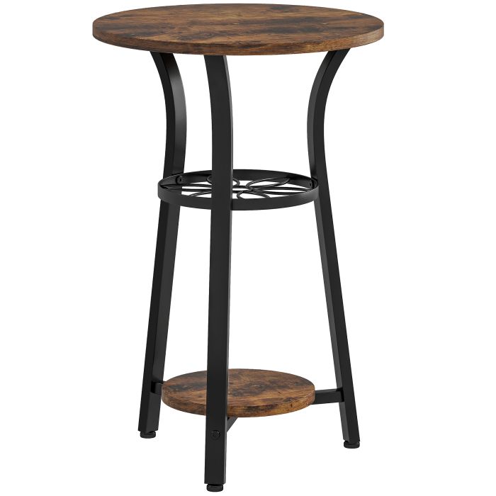 HERON Small Round Side Table with 3 Storage Shelves Rustic Brown