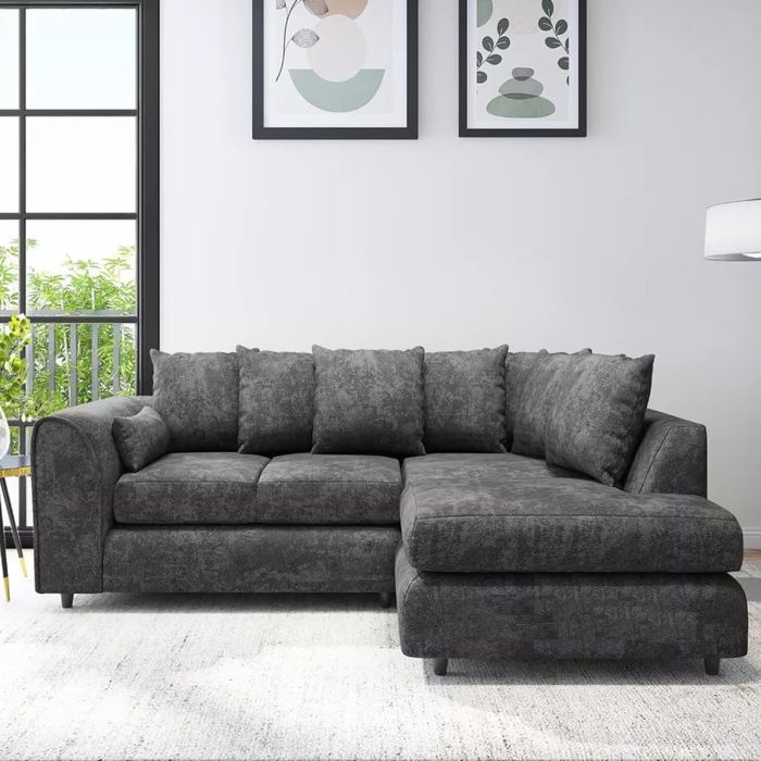 LORVANI Fabric 4 Seater L Shaped Scatterback Corner Sofa - Dark Grey, Right Hand Facing