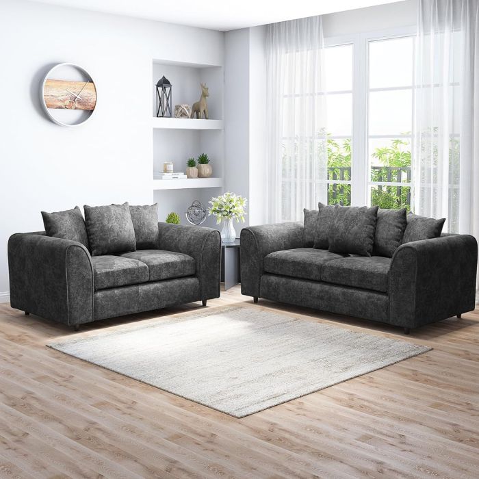 LORVANI Fabric 3 and 2 Seater Scatterback Sofa Set - Dark Grey