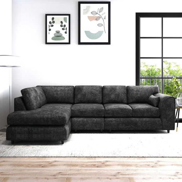 LORVANI Fabric Large 5 Seater L Shaped Fullback Corner Sofa - Dark Grey, Left Hand Facing