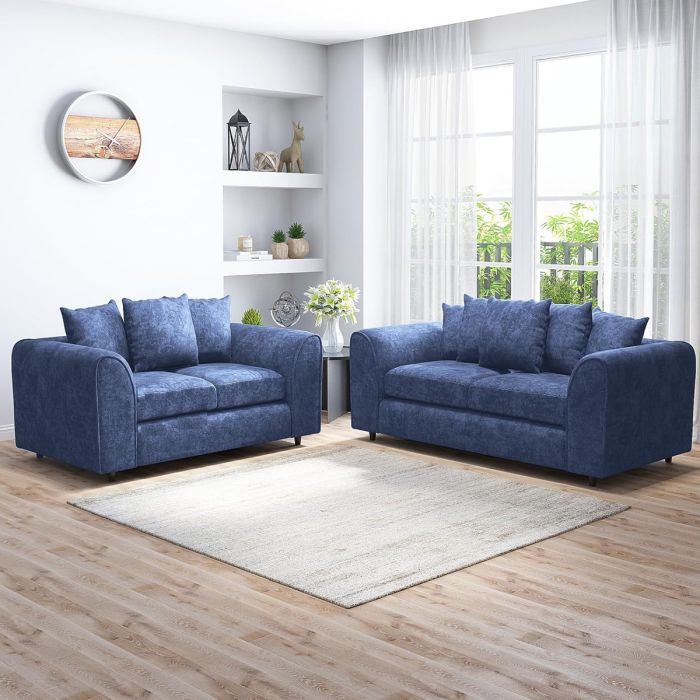 LORVANI Fabric 3 and 2 Seater Scatterback Sofa Set - Midnight Blue