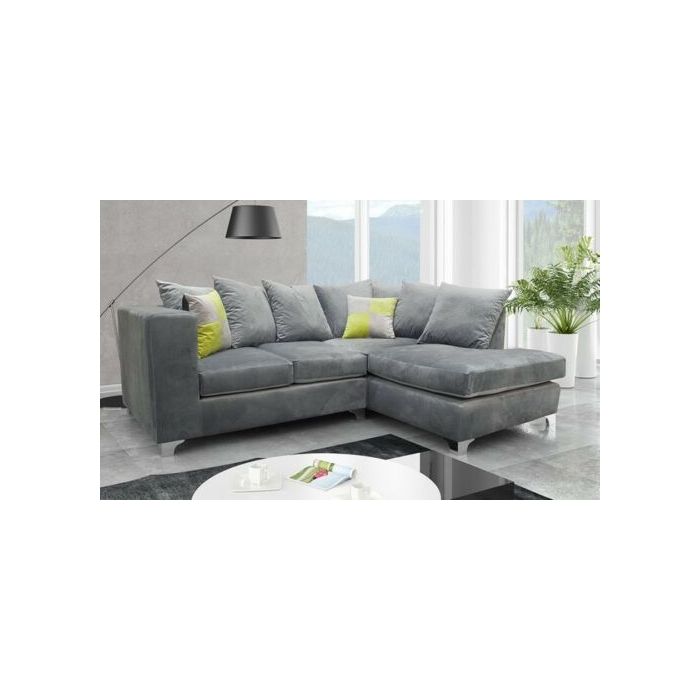 NEYMAR Plush Velvet 4 Seater L Shaped - Right Hand Facing Corner Sofa - Grey