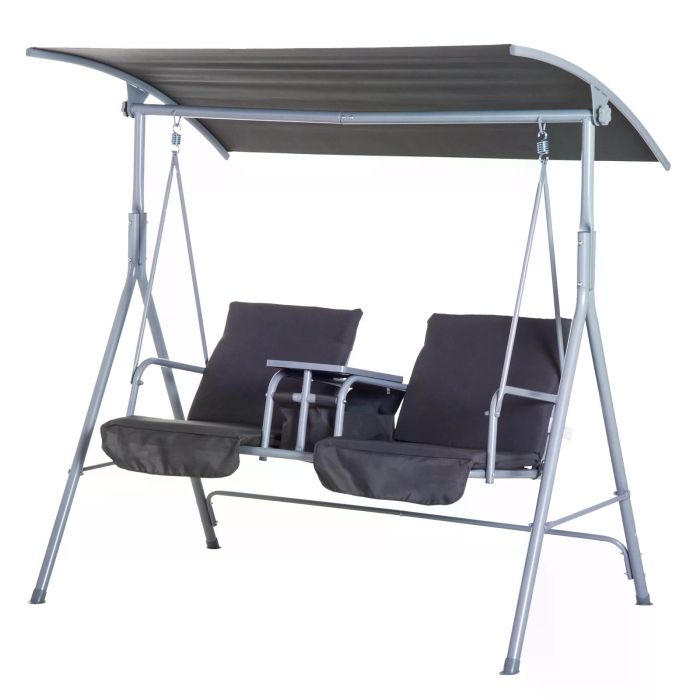 Steel Frame 2-Seater Swing Chair w/ Table Grey
