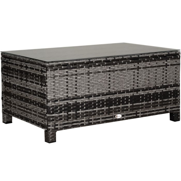 Rattan Coffee Table Garden Furniture Patio Wicker Side Table with Tempered Glass Table Top, Mixed Grey