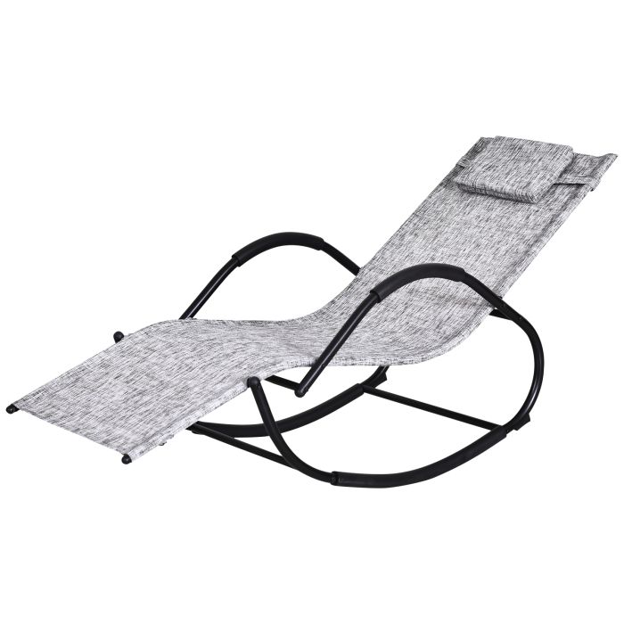 Patio Rocking Lounge Chair Texteline Zero Gravity Rocker Outdoor Patio Garden Recliner Seat w/ Padded Pillow - Grey