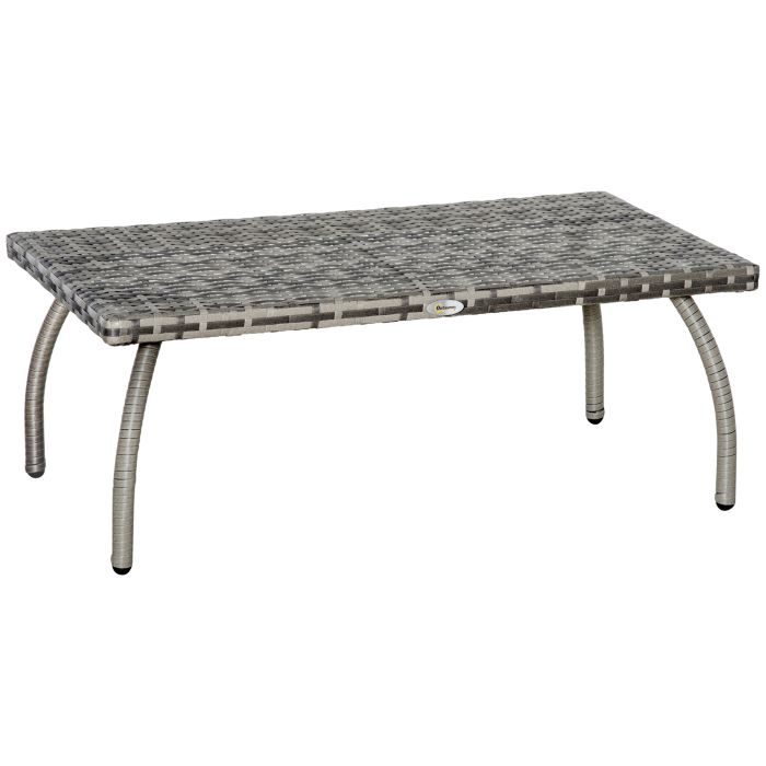 Rattan Coffee Table Garden Furniture Wicker Side Table with All-Weather Material for Outdoor, Balcony, Backyard, Grey