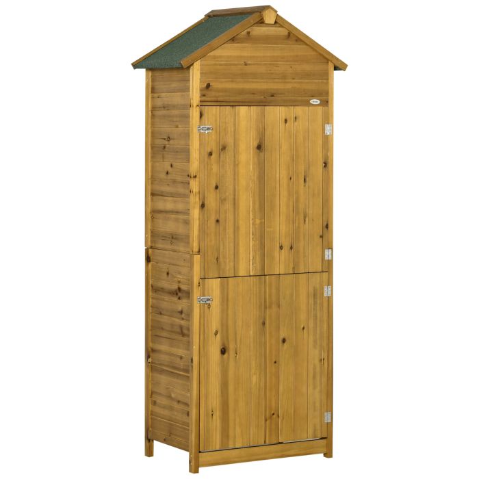 Wooden Garden Storage Shed Utility Gardener Cabinet w/ 3 Shelves and 2 Door, 191.5cm x 79cm x 49cm, Natural Wood Effect