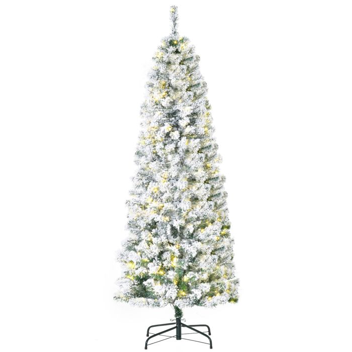 Debbie 6 Feet Prelit Artificial Snow Flocked Christmas Tree with Warm White LED Light Holiday Home Xmas Decoration Green White