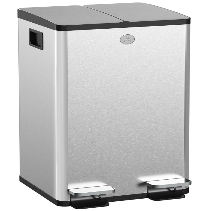 Scott 2 x 20L Steel Dual Kitchen Bin with Soft Close Lid - Silver