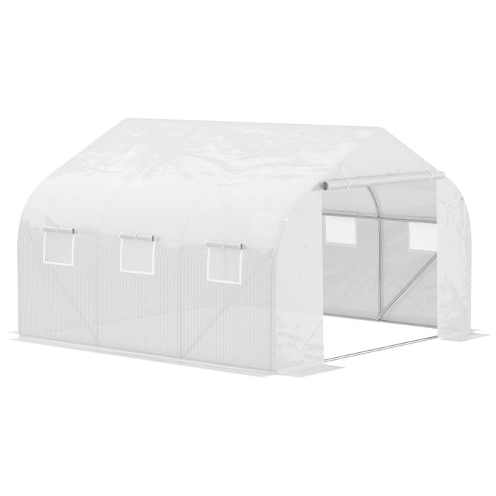 3.5 x 3 x 2m Walk-In Greenhouse Polytunnel Greenhouse Garden Hot House with Steel Frame, Roll Up Door and Windows, White