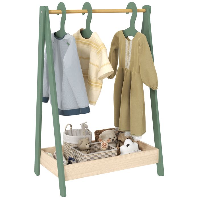 AIVAGO Kids Clothes Rail with 3Hangers, Bottom Storage Shelf for Girls, Boys, Nursery, Bedroom, Green