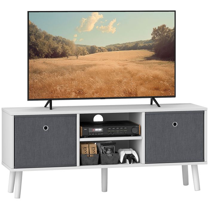 TV Cabinet Stand Unit for TVs up to 50'' Flat Screen with Foldable Drawers and Shelves, Entertainment Center for Living Room, Bedroom