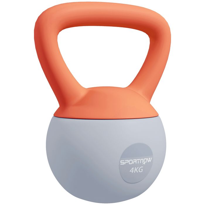SPORTEDGE Soft Kettlebell, 4kg Kettle Bell with Non-Slip Handle for Home Gym Weight Lifting and Strength Training, Orange and Grey