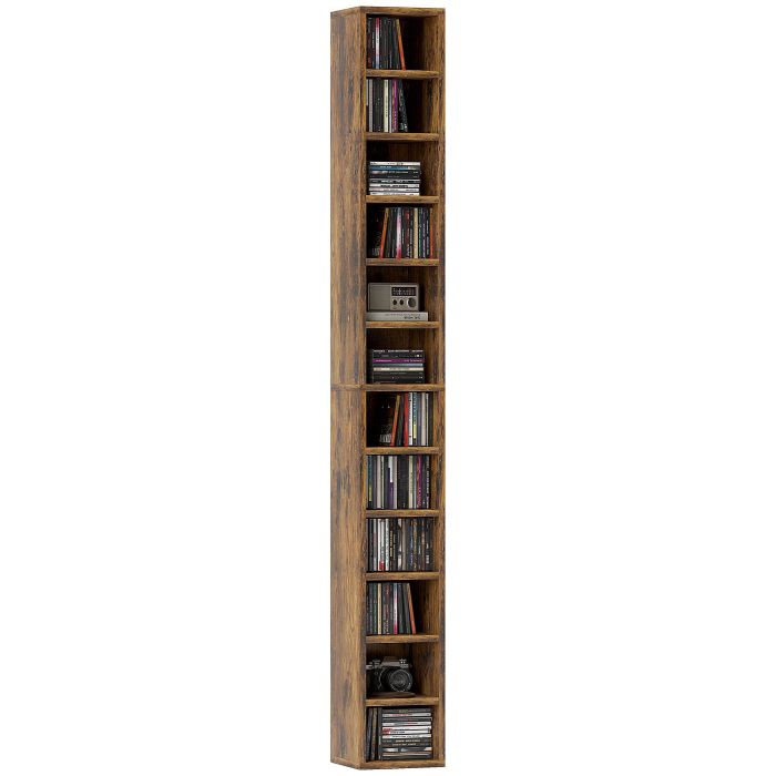HERON 204 CD Tall Narrow Media Storage Tower - Rustic Brown