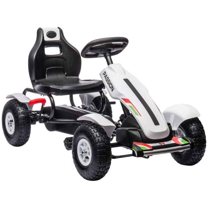 Children Pedal Go Ride On Racer Car with Adjustable Seat, Inflatable Rubber Handbrake - White