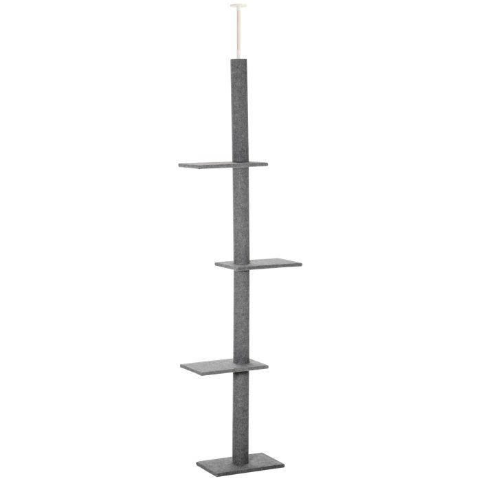 260cm Cat tree Floor To Ceiling with 3 Perches, Activity Scratching Tree Center for Kittens Cat Tower Furniture, Grey
