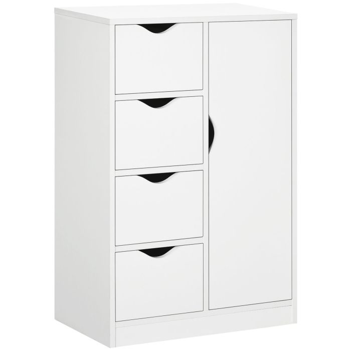 Bathroom Cabinet, Freestanding Storage Cabinet with 4 Drawers, Door Cupboard for Living Room, Kitchen, Bedroom, White
