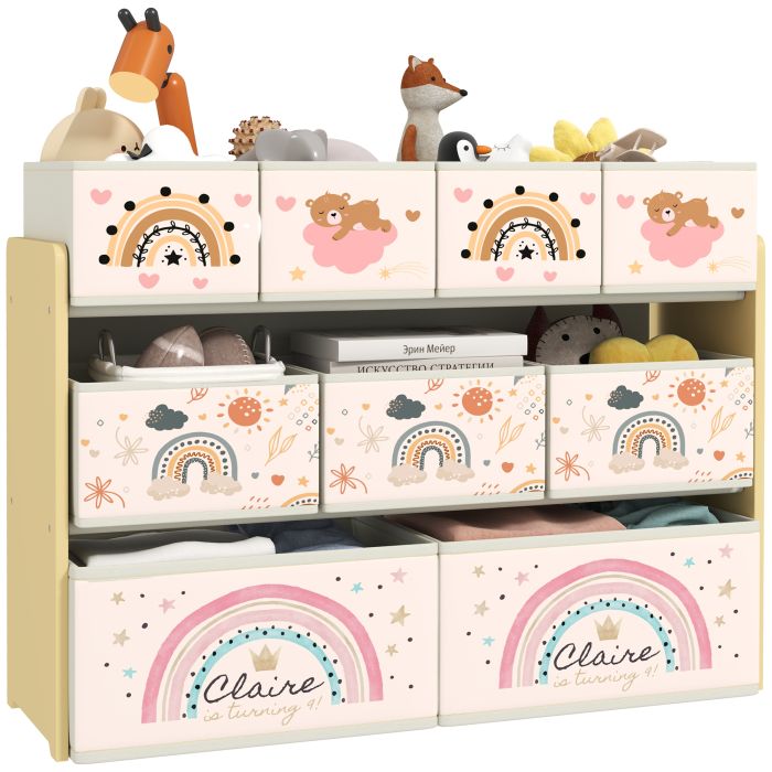 AIVAGO 3-Tier Kids Storage Unit with 9 Non-Woven Fabric Boxes for Toys, Books for Bedroom, Nursery, Yellow