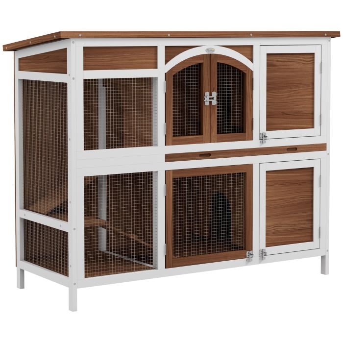 Shelley Two-Tier Wooden Pet Hutch with Openable Roof Slide-Out Tray - Efficient Design