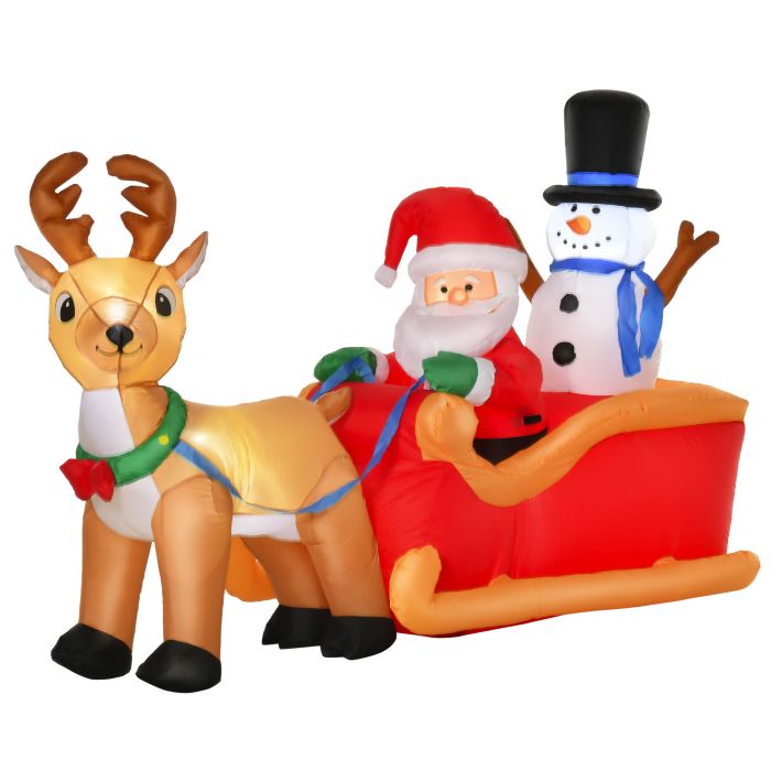 Debbie 1.3m Christmas Inflatable Santa Claus on Sleigh Deer LED Lighted for Home Indoor Outdoor Garden Lawn Decoration Party Prop