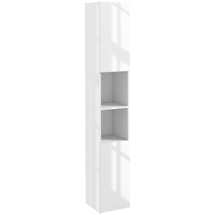 Kleankin Freestanding Bathroom Cabinet, High Gloss Storage Cabinet Floor Storage Cupboard with Mirror, 2 doors and Adjustable Shelves, White