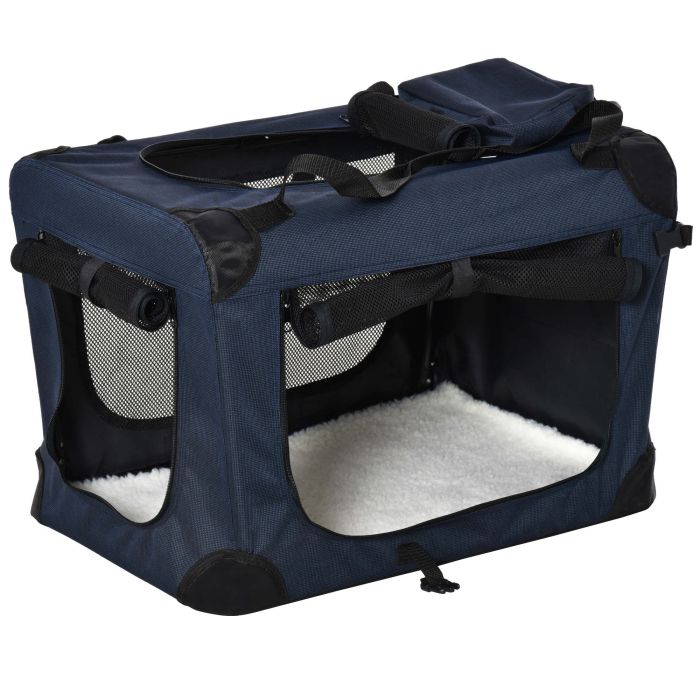 Folding Pet Carrier Bag Soft Portable Dog Cat Crate Puppy Kennel Cage House with Cushion Storage Bags Dark Blue