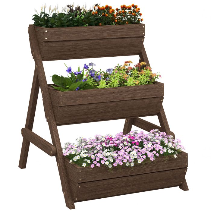 SUNVISTA 3 Tier Raised Garden Bed Wooden Elevated Planter Box Kit, 66L for Flower, Vegetable, Herb, 65x75x78cm, Tan
