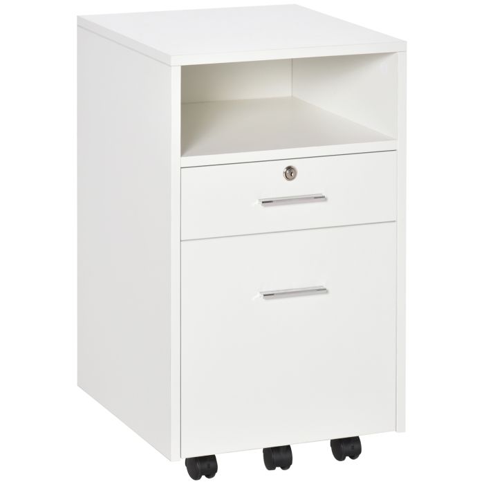Mobile File Cabinet Lockable Storage Unit Cupboard Home Filing Furniture for Office, Bedroom and Living Room, 39.5x40x60cm, White